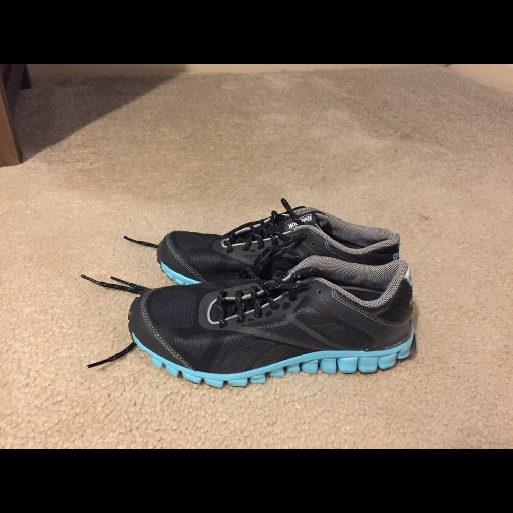 Baby blue/ black Reebok Real Flex Running Shoes